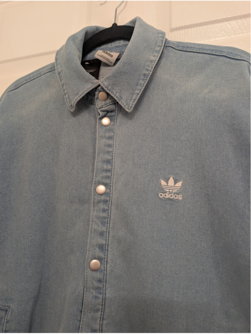 Adidas Light Blue Jean Always Original Denim Track Jacket Snap Buttons Oversized - Picture 5 of 14